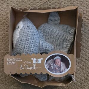 Gray Shark Baby Bonnet and Buddy Set